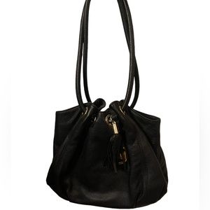 Michael Kors Pebble Leather Tassel Shoulder Bag Black